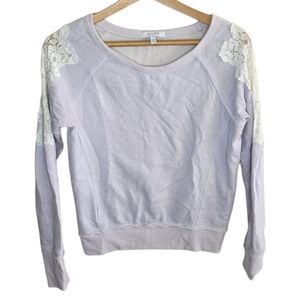Y2K Delia's | Light Lavender Crochet Lace Sleeve Cropped Sweatshirt Size XS
